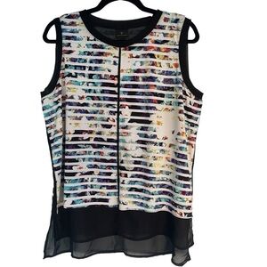 Worthington Sleeveless Multicolor Tiered Blouse Top Large Career Business Casual
